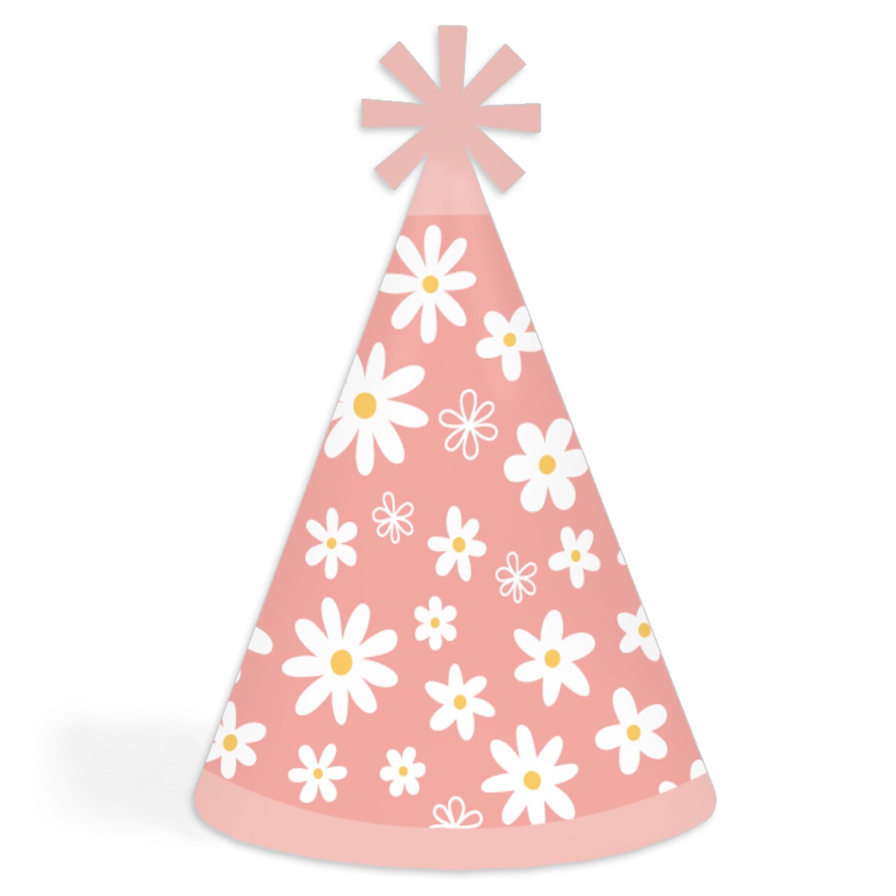 Big Dot of Happiness Pink Daisy Flowers - Cone Happy Birthday Party Hats for Kids and Adults - Set of 8 (Standard Size)